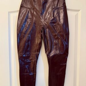 SPANX Burgandy Faux Patent Leather Leggings